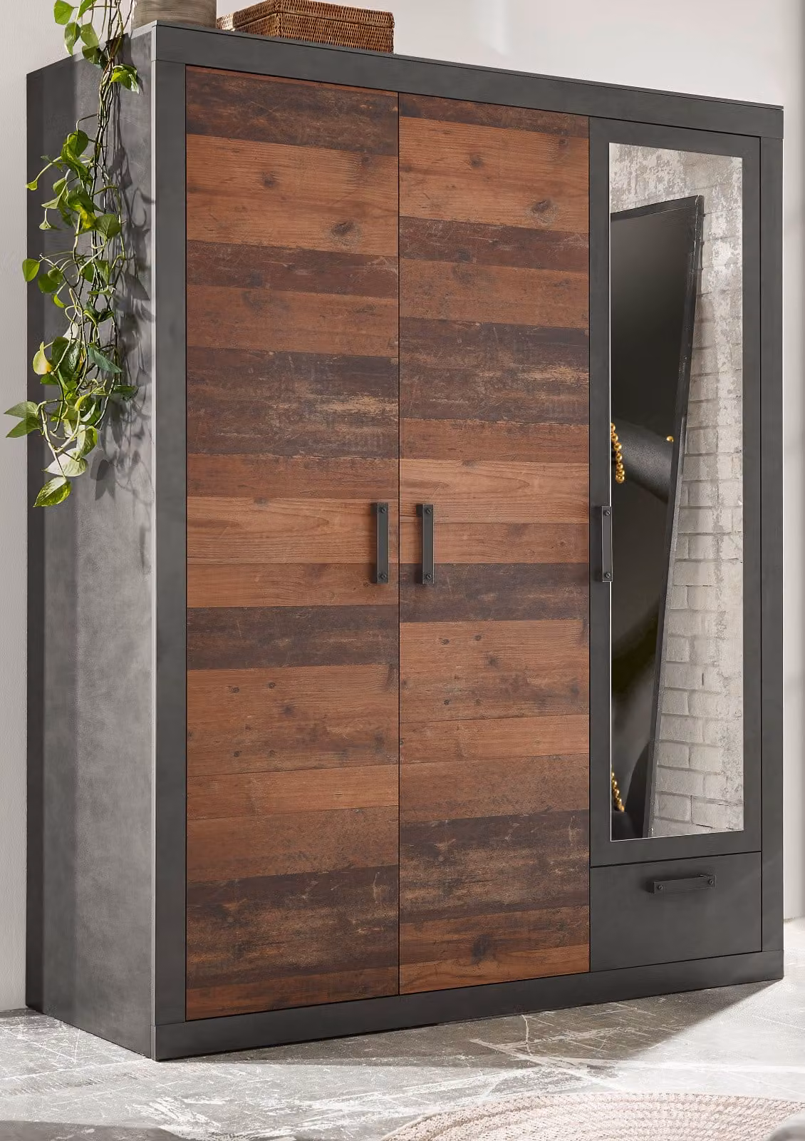 Armadio "Ward" Legno Armadio a 3 ante battenti con specchio 150 x 201 cm