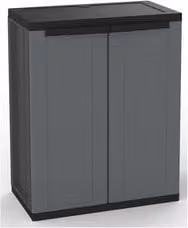Armadio Terry J BASE 68 in plastica con 2 ante battenti, Grigio sky e Nero, Larghezza: 70 cm