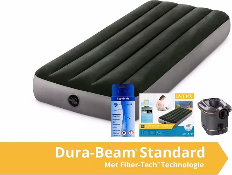 Intex Prestige Downy - Materasso ad aria - Singolo - Con pompa a batteria e kit di riparazione - 191x99x25 cm - PVC - Verde
