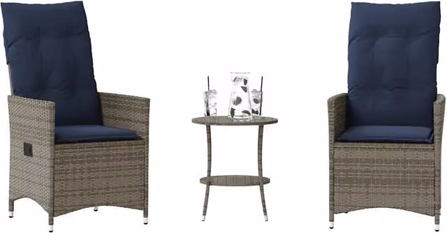 Set da Bistrot 3 pz con Cuscini Grigio in Polyrattan 365656