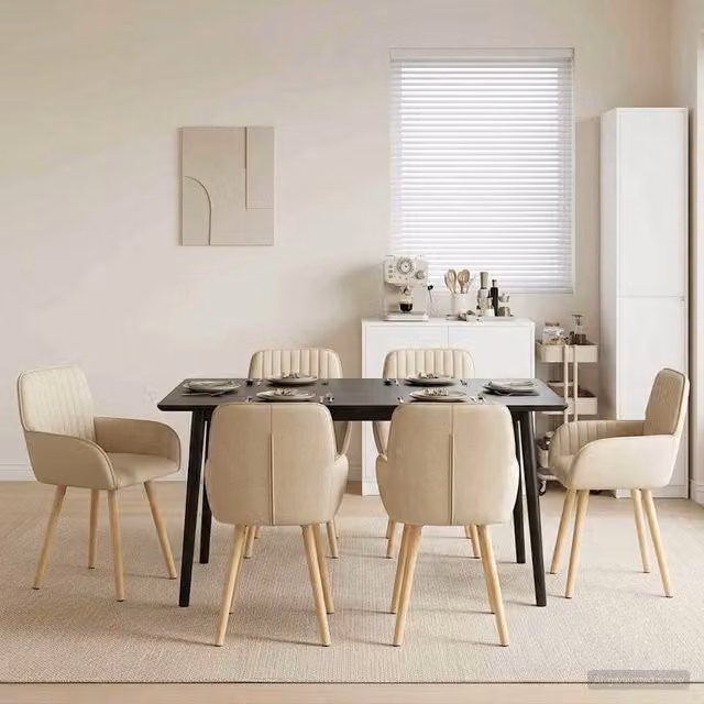 Set di 6 sedie da pranzo moderne vidaXL in tessuto beige con struttura in legno e metallo L: 56,5 cm, P: 50 cm, H: 87,5 cm – 1