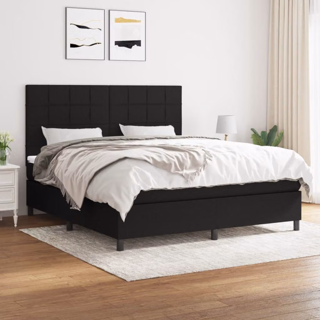 vidaXL Letto Ibrido con Giroletto a Molle e Materasso a Tasche Nero e Bianco L/P/H: 203 x 160 x 128 cm