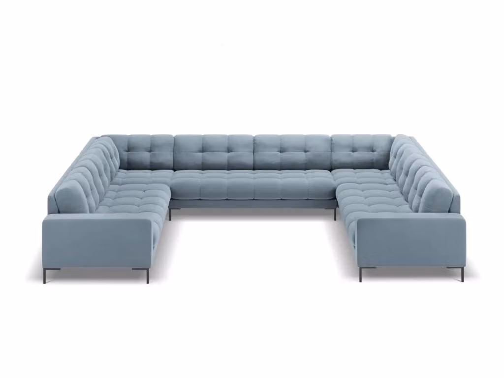 Divano panoramico Bali Cosmopolitan Design a 9 posti in velluto azzurro con forma a U L: 327 cm, P: 159 cm, H: 75 cm – 2