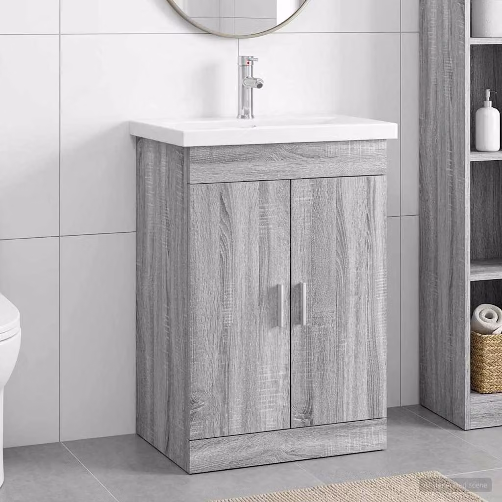 Set di mobili per il bagno vidaXL Sonoma grigio e argento, L: 61 cm, P: 40 cm, H: 84,5 cm