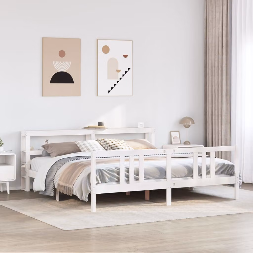 Letto con testiera vidaXL in legno di pino bianco L 200 cm x P 200 cm x H 206 cm