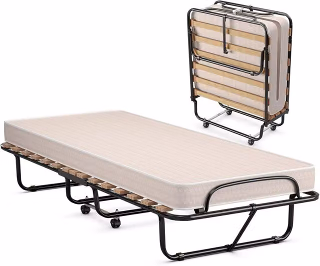 Brandina pieghevole Costway con materasso in memory foam e 4 ruote girevoli, L/P/H: 190 x 80 x 39 cm