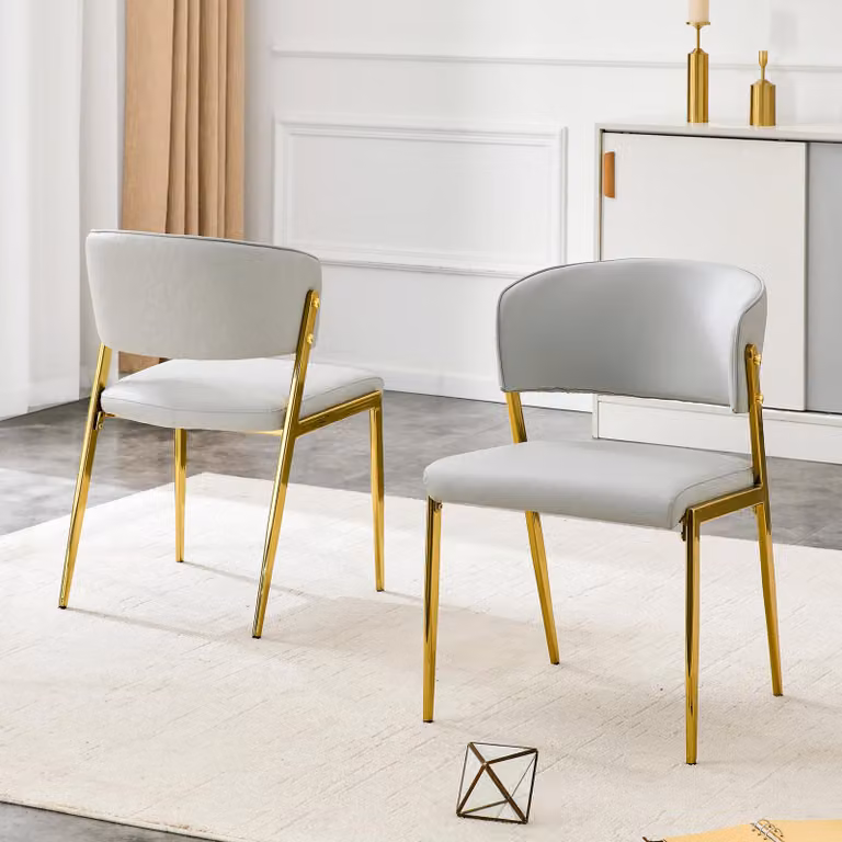 Set di 2 moderne sedie da pranzo con struttura in metallo, seduta e schienale imbottiti – Colore grigio chiaro