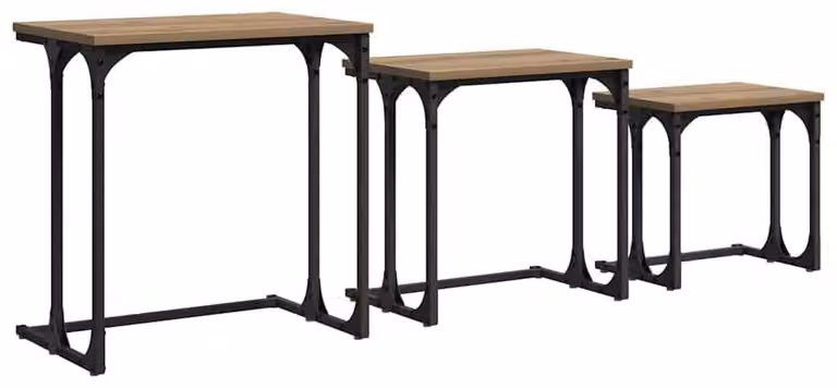 Set di 3 tavolini da caffè impilabili, effetto legno