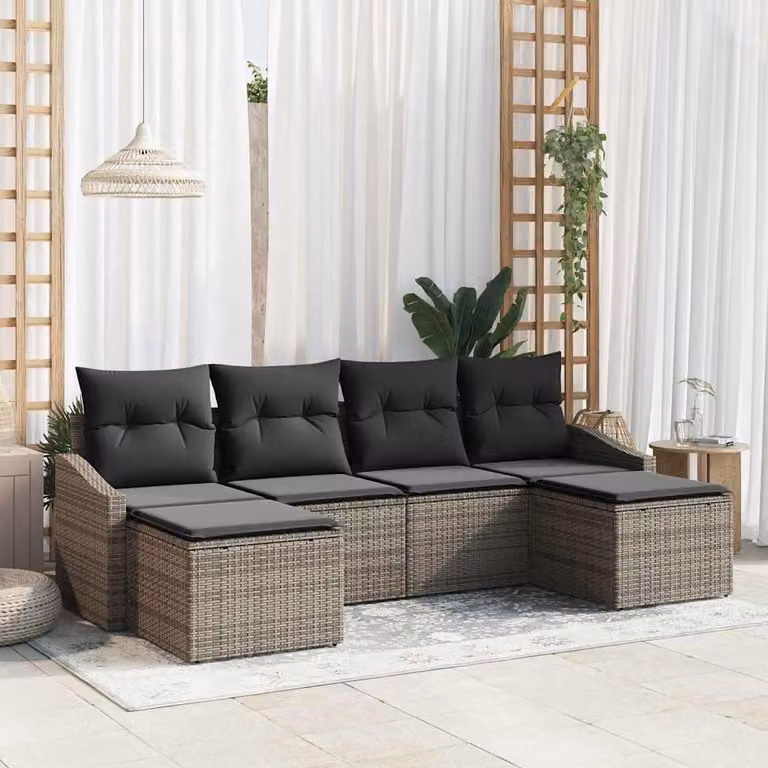 Maison Exclusive - Set di divani da esterno, 6 pezzi, grigio [Materiale sintetico]: rattan sintetico