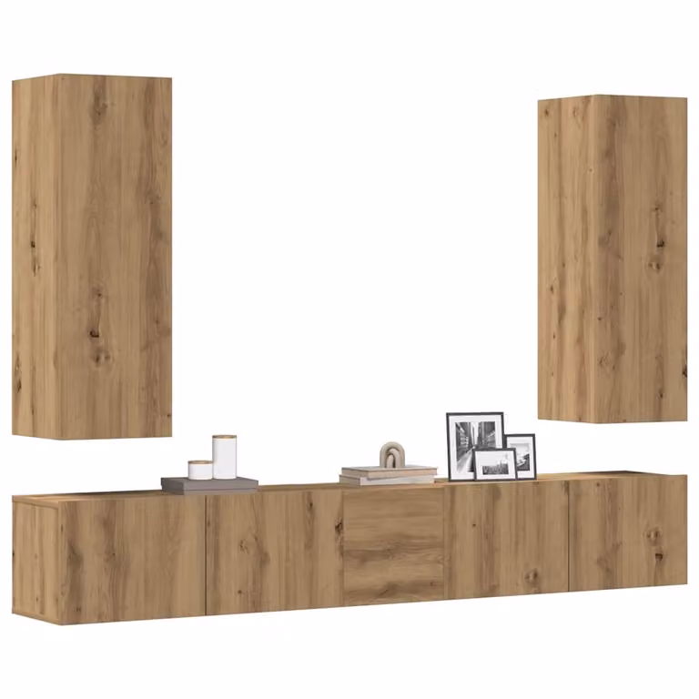 Set Mobile TV vidaXL da 5 pezzi in legno multistrato color rovere marrone, design moderno da appendere alla parete per il tuo soggiorno