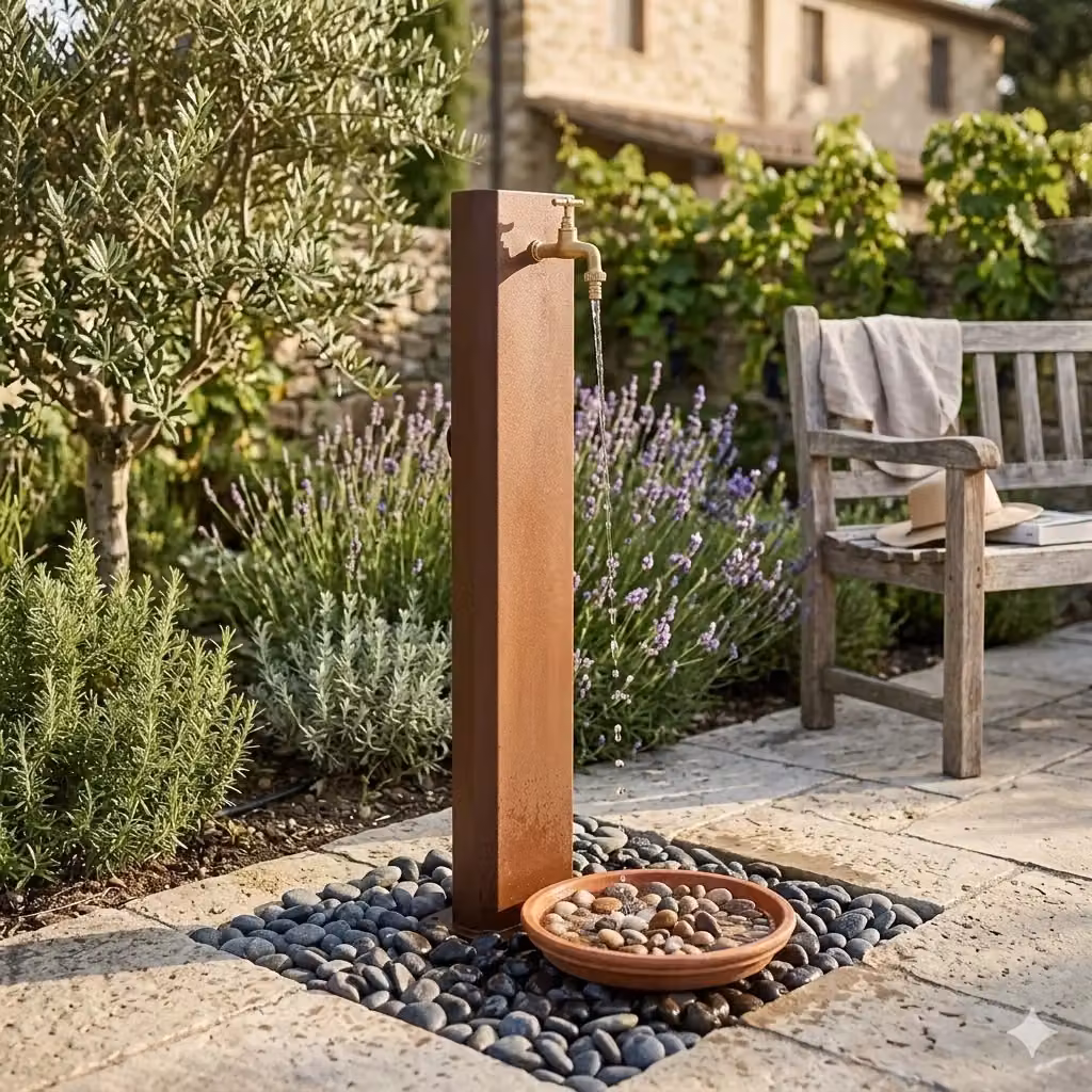 Fontana da Giardino a Colonna Ovale GIORDANOSHOP in Metallo Marrone con Rubinetto in Ottone – 2