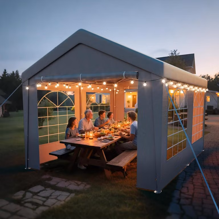Tenda da festa, modello padiglione, 3x4 metri, impermeabile, stabile, resistente alle intemperie invernali, resistente ai raggi UV, colore grigio, con 2 pareti laterali e 2 pannelli per il tetto