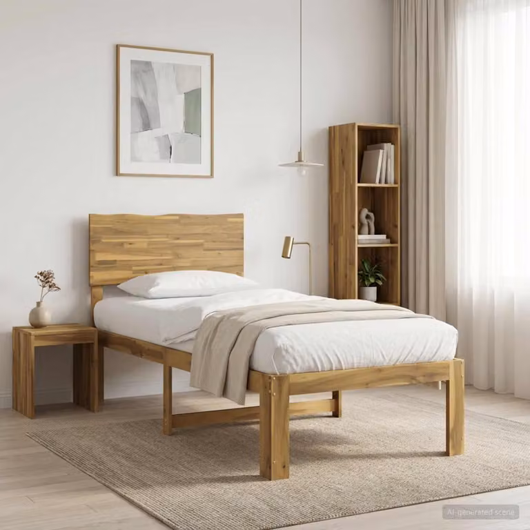 Letto Singolo con Testiera ROSTOCK vidaXL in Legno di Acacia Bianco L/P/H: 205.5 x 100 x 104 cm