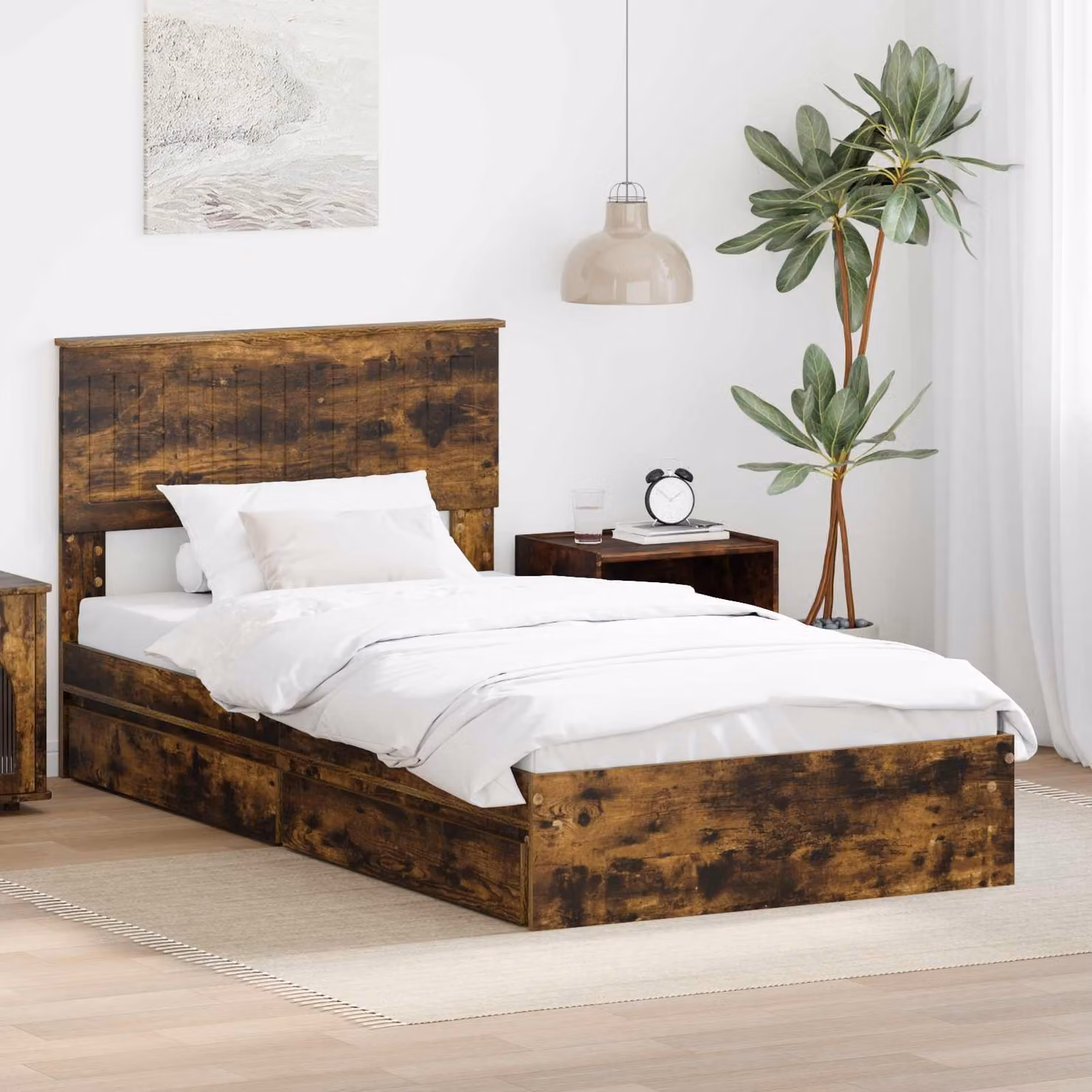 Letto con contenitore e cassetto vidaXL in rovere fumé L 100 x P 200 cm