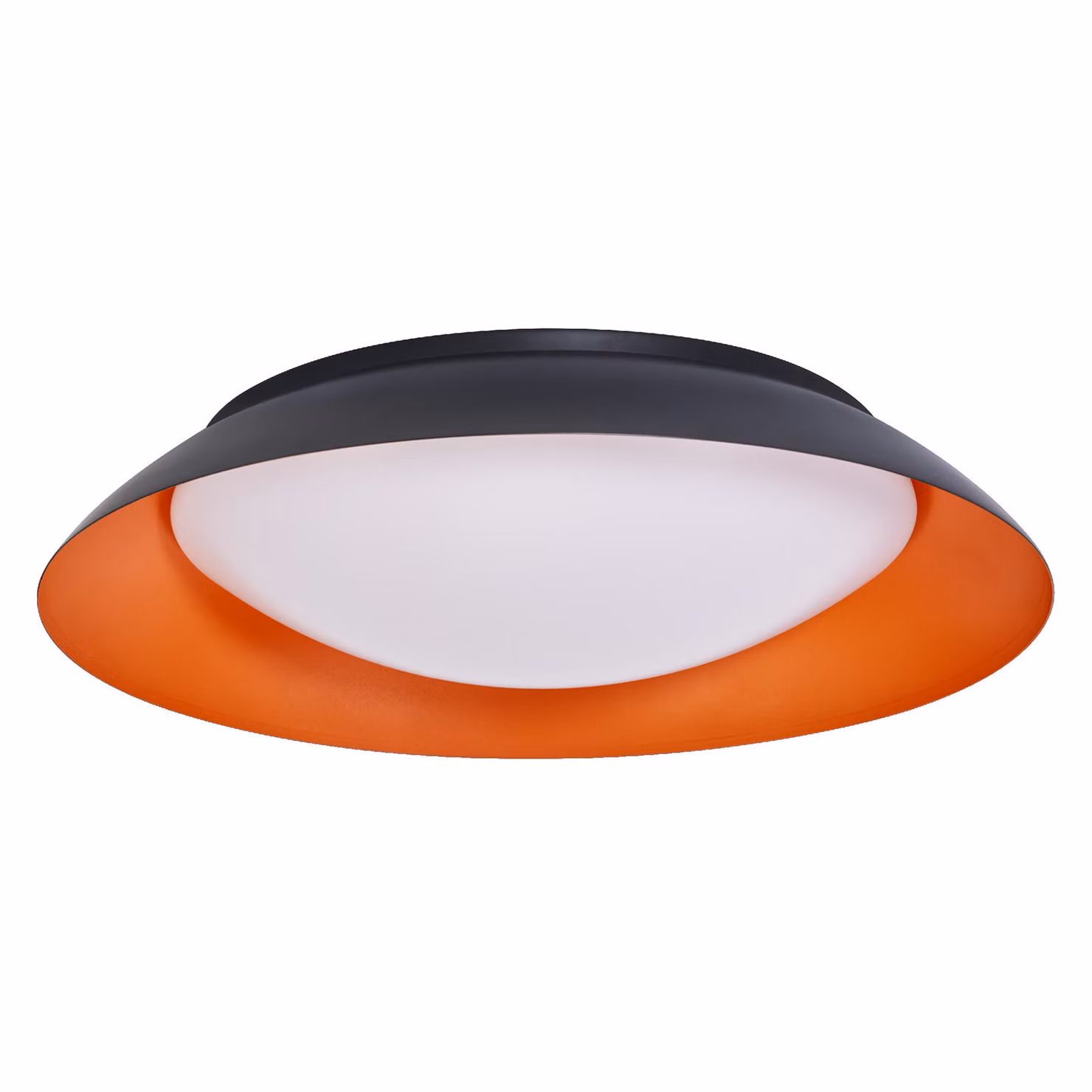 LEDVANCE Orbis Plate Plafoniera a LED, nero-arancio, 45W, 2200lm, 3000K, 480mm, 830 friendly warm white, dimmerabile in 3 fasi tramite kicking, protezione IP20, viti e tasselli di montaggio inclusi