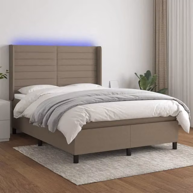Letto Ibrido con Materasso e Illuminazione LED vidaXL in Tessuto Beige e Bianco L/P/H: 140 x 190 x 128 cm