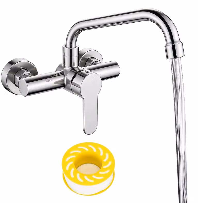 Miscelatore da cucina, montaggio a parete, acciaio inossidabile 304, finitura spazzolata, girevole a 360 gradi, cartuccia in Vetroceramica, per cucina