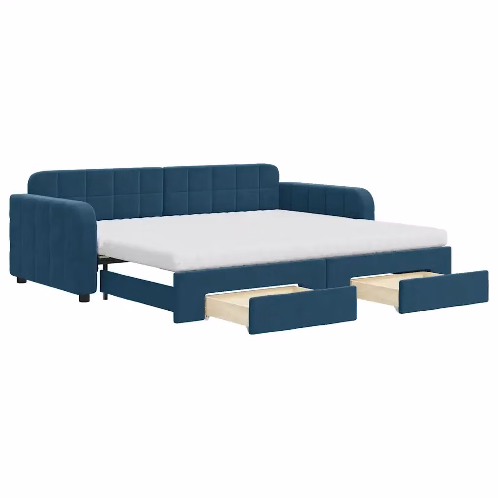 Divano Letto Estraibile vidaXL in Velluto Blu con Cassetto per Soggiorno e Camera da Letto L/P: 90 x 200 cm – 2