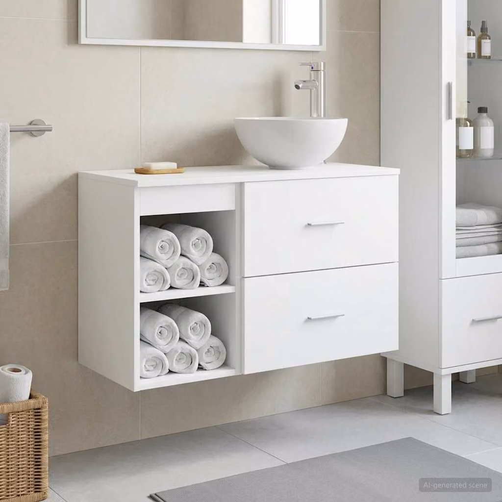 Set di mobili per il bagno moderno vidaXL composto da mobile lavabo e pensile a muro in legno MDF bianco opaco