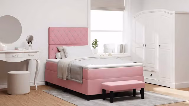 Letto moderno con cassetti e testiera in velluto rosa vidaXL L/P/H: 203 x 120 x 128 cm – 1