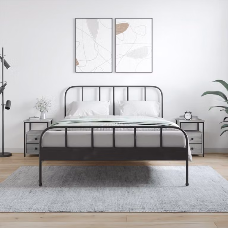 Set di 2 comodini vidaXL in stile industrial, colore grigio, in legno e metallo, L 34 cm x P 35,5 cm x H 50 cm