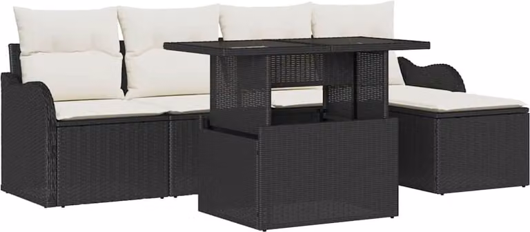 Set da esterno con cuscino 6 pcs Nero Poly Rattan