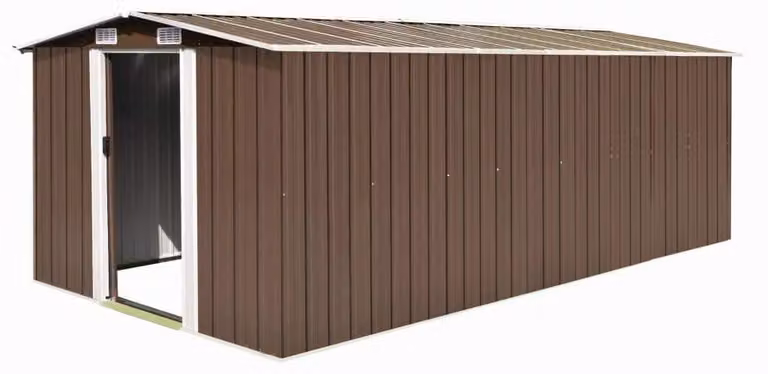 Capanno da giardino in metallo - Marrone - 257 x 489 x 181 cm - Acciaio zincato - Ventilazione e porte scorrevoli