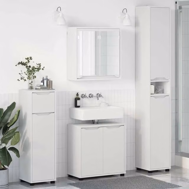 Set di mobili per il bagno vidaXL bianco in stile minimalista composto da mobile lavabo, pensile e armadietto a muro in MDF e plastica