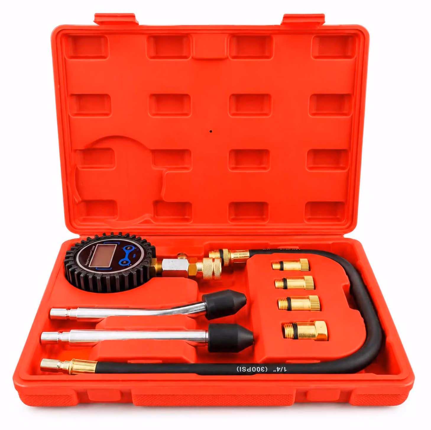 Set-kit tester compressione per motori a benzina e a gas, per auto e camion, con manometro digitale,8 pezzi Gebo Tools