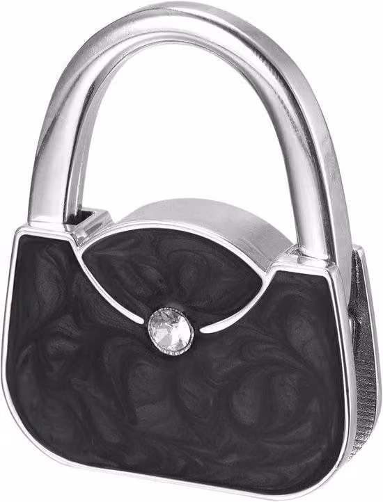 Gancio da borsa pieghevole in metallo, nero, 5,5 x 4,3 cm, portatile