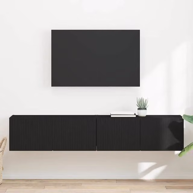 Set di 2 mobili TV da parete vidaXL in legno nero opaco, L 60 x P 31 x H 29.5 cm – 1