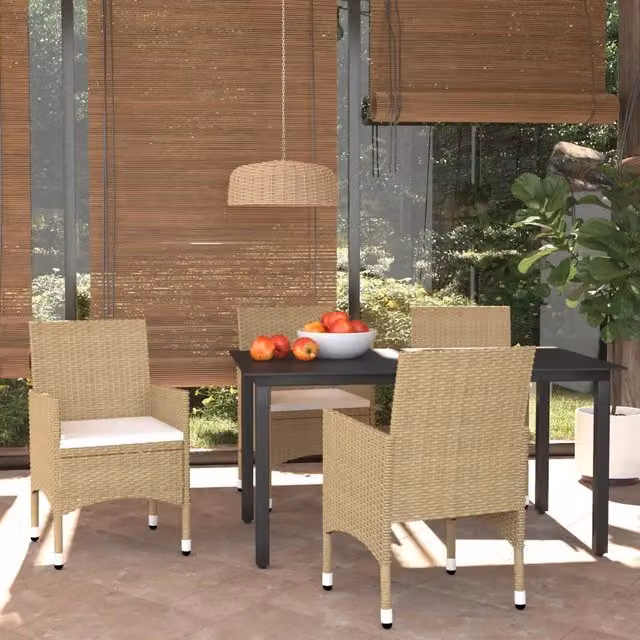 Set Pranzo da Giardino 5 pz con Cuscini in Polyrattan Beige 3094987