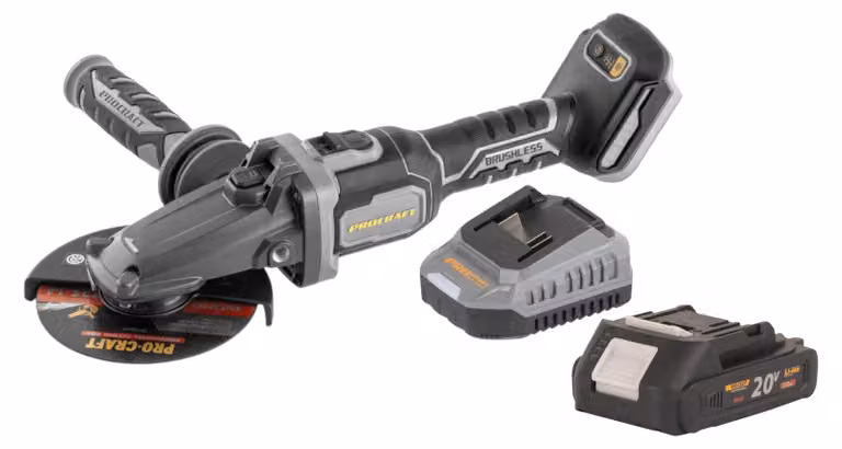 Procraft Industrial AG125Cbb Smerigliatrice angolare a testa piatta con batteria 20 V 125 mm Brushless + 1x batteria 2,0 Ah + caricabatteria
