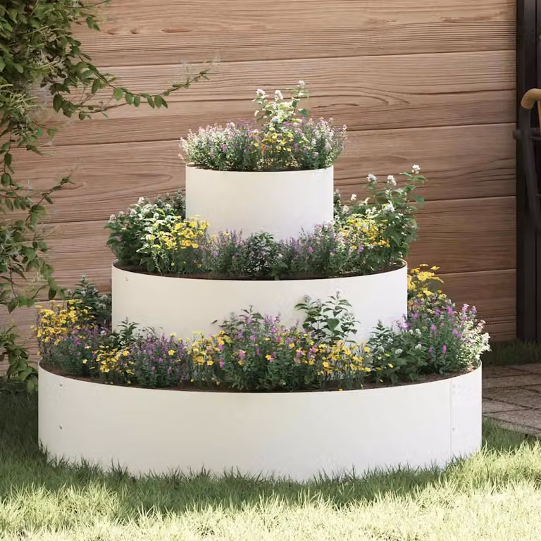 vidaXL Vaso da giardino in acciaio Bianco L 90 x P 90 x H 20 cm