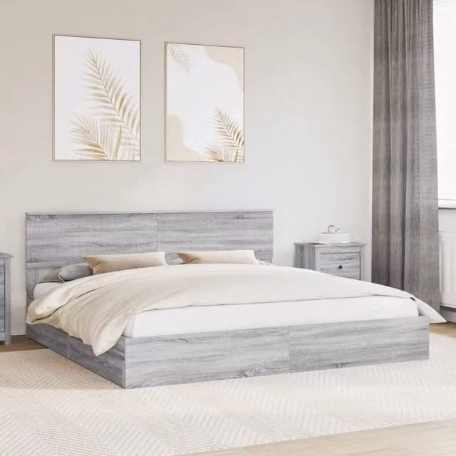 Letto con contenitore e cassetto vidaXL in legno grigio 200 x 200 cm