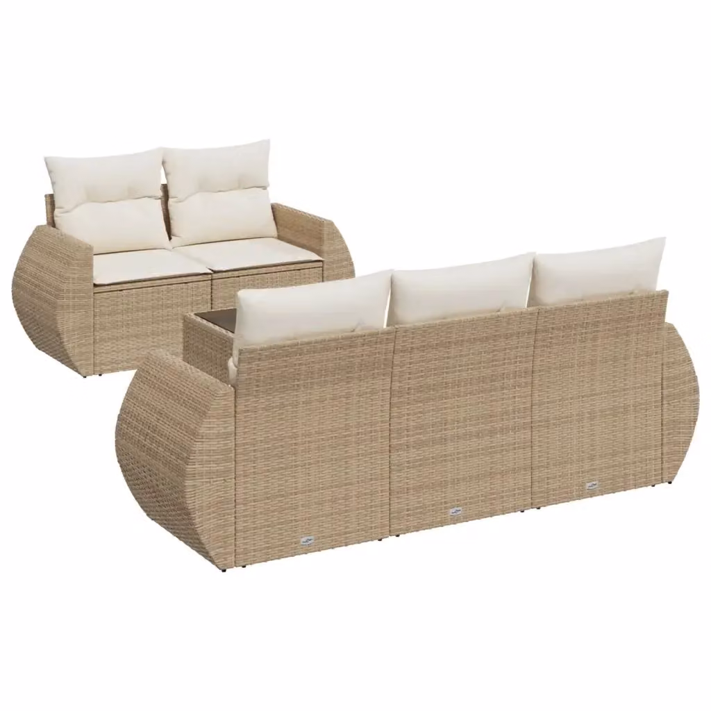 vidaXL Set Divano da Giardino a L in Polyrattan con Cuscini Beige e Tavolino da Esterno 6 pz – 2