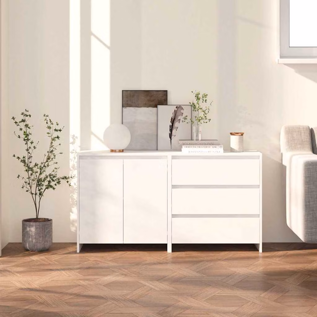 Set di 2 credenze moderne vidaXL in legno multistrato e MDF, colore bianco opaco, da appendere al muro