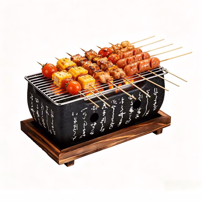 Barbecue a carbone Mini - Griglia a carbone - 36x13x18 cm - Alluminio - Nero - Ideale per campeggio e picnic