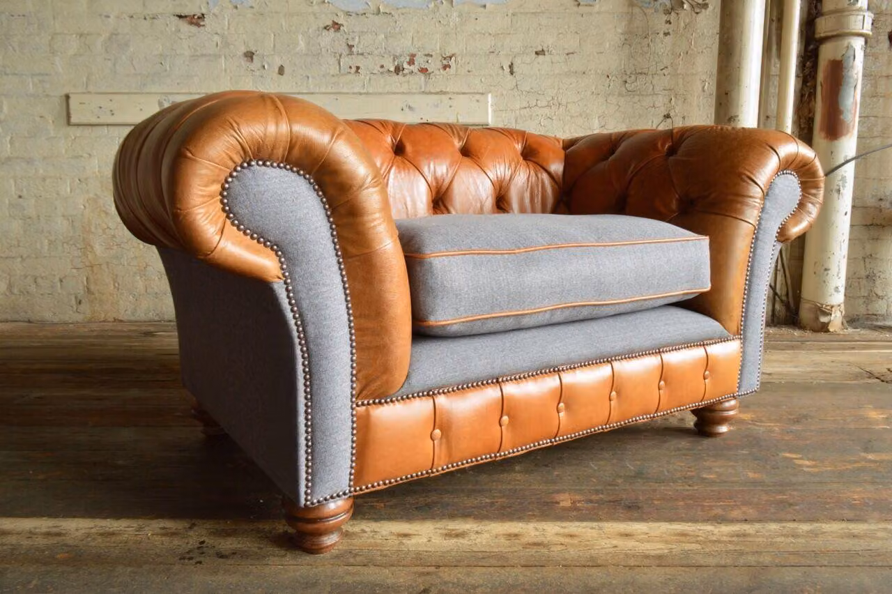 Sessel Polster Möbel Chesterfield Couch Leder Sofa Einsitzer Braun