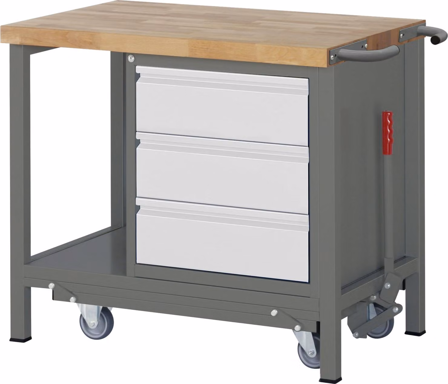 Banco da lavoro STIER Premium, con telaio abs., 3 cassetti, 100x70x88 cm, acciaio e faggio