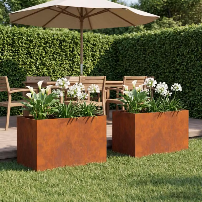 Set di 2 vasi da giardino vidaXL in acciaio color marrone, L 50 cm x P 40 cm x H 40 cm