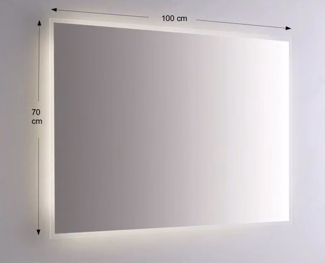 Specchio da Parete Retroilluminato a LED Etrusca Moderno, Colore Grigio o Nero, Rettangolare, L: 110 cm, H: 70 cm – 1