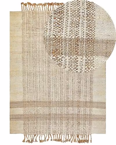 Beliani Tappeto boho juta con frange fatto a mano 160 x 230 cm beige chiaro e naturale