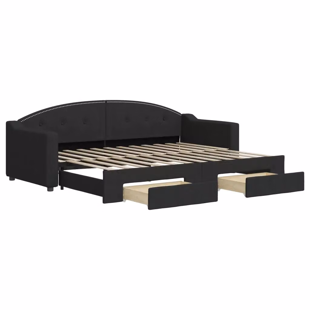 Divano Letto Estraibile vidaXL in Tessuto Nero con Cassetto per Soggiorno e Camera da Letto L: 200 cm, P: 80 cm, H: 90 cm – 2