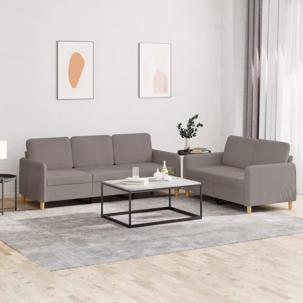 Maison Exclusive - Set divano a 2 posti con cuscini in tessuto color taupe