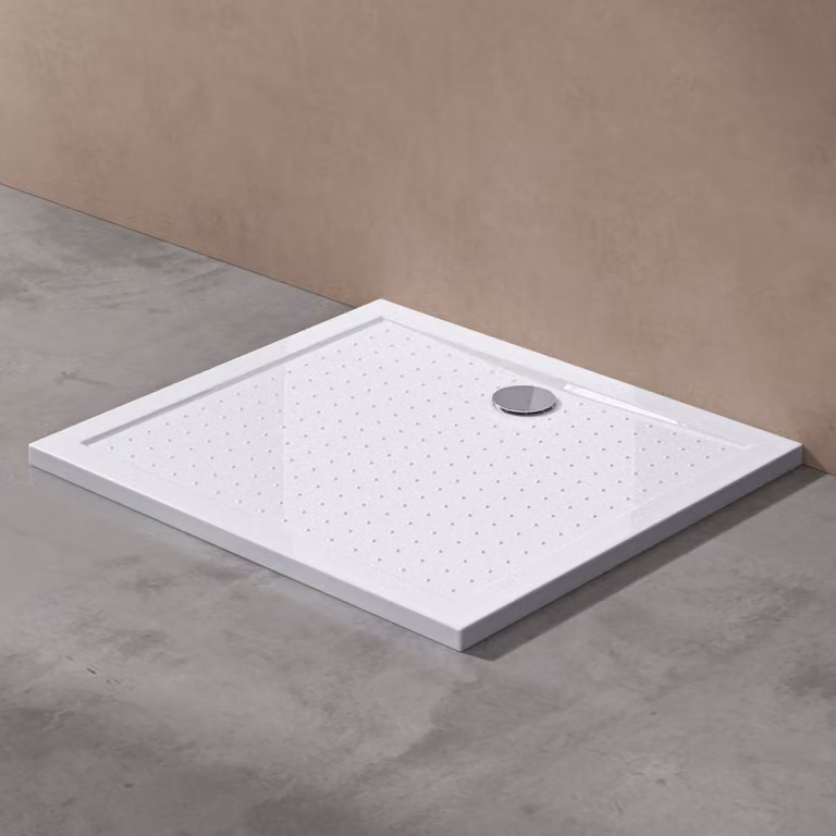 doporro Piatto Doccia 75x90 Rettangolare in Acrilico Bianco Lucido H 4 cm Ultraslim con Design Antiscivolo - Lucia02AR
