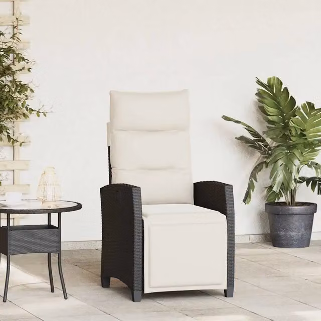 Set di sedie reclinabili da giardino con tavolino vidaXL in polyrattan e metallo, colore nero e bianco – 1