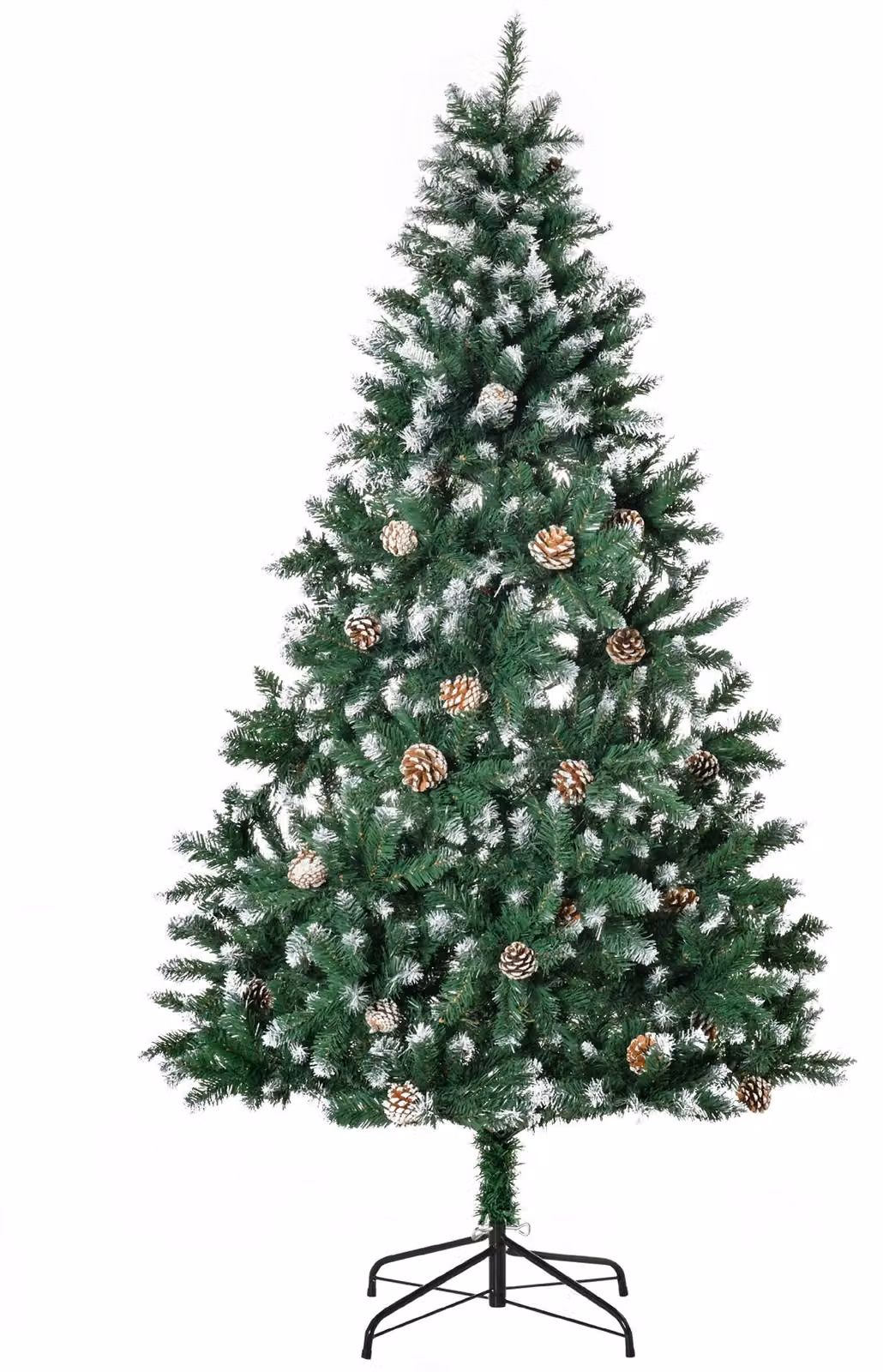 Albero di Natale artificiale da 180 cm, pino artificiale con 59 pigne, neve, 1111 rami, per interni
