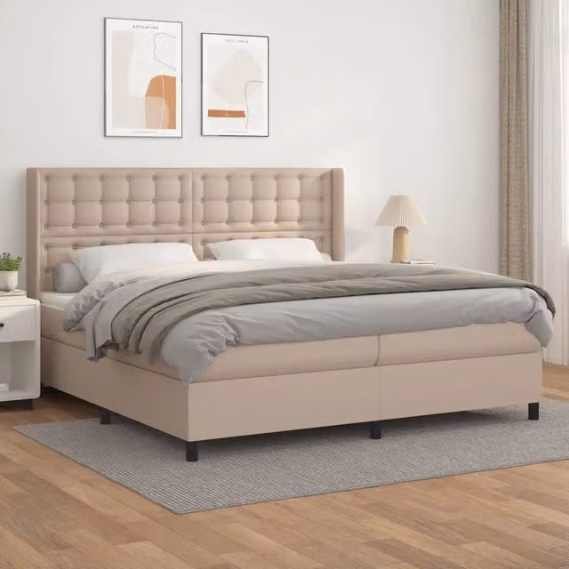 Letto Ibrido con Giroletto a Molle e Materasso vidaXL in Similpelle Beige e Bianco L/P/H: 200 x 203 x 128 cm – 1