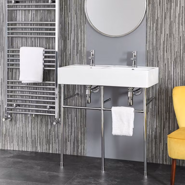 Lavabo Doppio con Consolle Cromata – 820 mm x 420 mm – Halwell